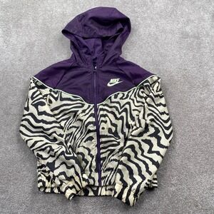 Nike Girls Zebra Print Windrunner Hooded Jacket Purple DN5115-525 Large L